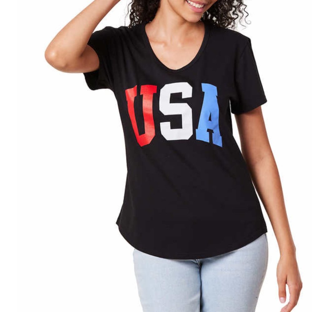 New! General Standard Ladies' women Americana USA Tee XL X-Large black nwt!